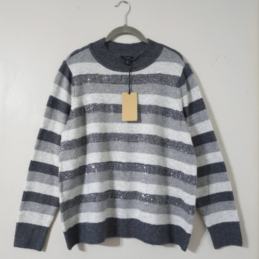 HALOGEN Nordstrom Nwt Cozy Stripe Knit Pullover Sweater, Sequin Details, 1X - Picture 3 of 14
